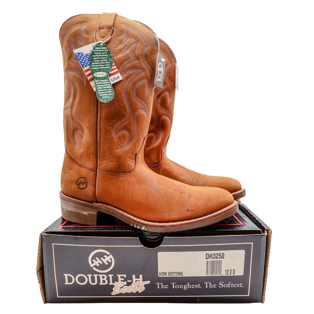 Double-H DH3250 Western Boots Mens 12 D Tan Leather New With Tags